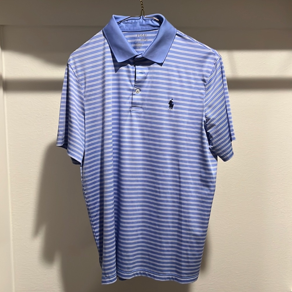Polo Ralph Lauren Performance Golf Polo Blue White Mens Slim Med